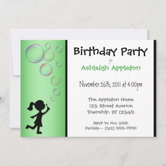 Bulles de souffle vert Invitations d'anniversaire (Devant)