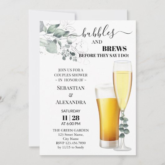 Bulles et brasse Couples Douche Invitation (Devant)