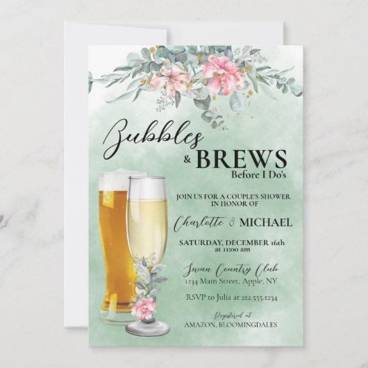Bulles et brasseries Sage Green Douche Invitation (Devant)