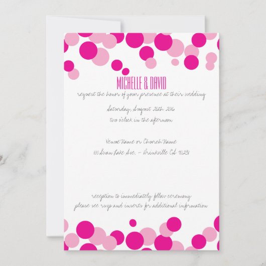 Bulles roses et blanches Confetti Invitations de m (Devant)
