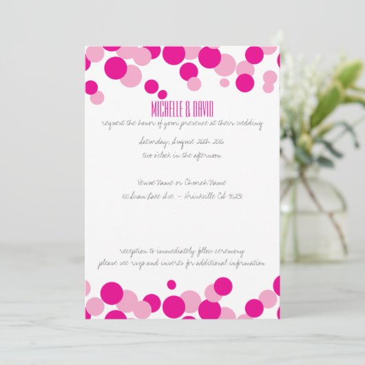 Bulles roses et blanches Confetti Invitations de m (Debout devant)