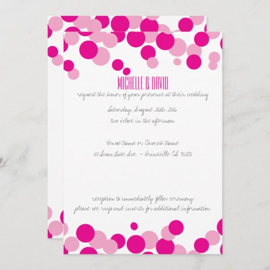 Bulles roses et blanches Confetti Invitations de m (Devant / Derrière)