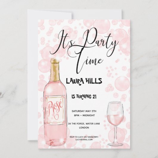 Bulles roses Invitation Anniversaire (Devant)