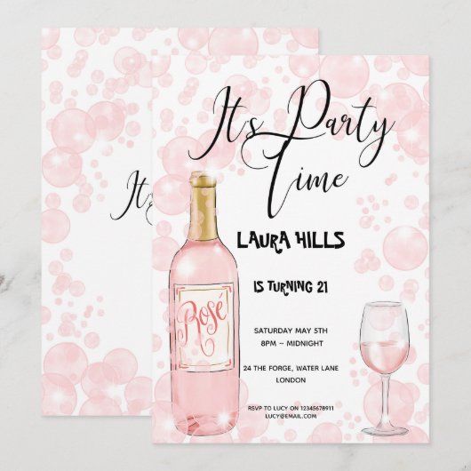 Bulles roses Invitation Anniversaire (Devant / Derrière)