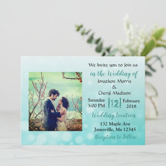 Bulles turquoises Invitations de mariage photo (Debout devant)