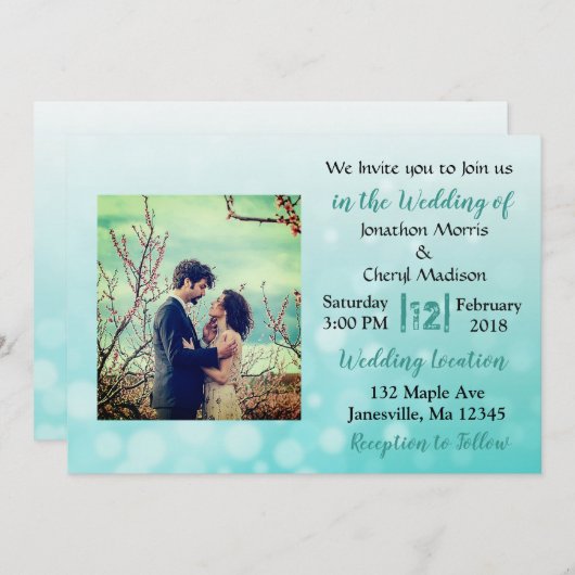 Bulles turquoises Invitations de mariage photo (Devant / Derrière)