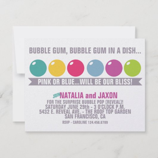 BULLETIN GUM BUBBLE GUM GENDER REVETING INVITATION (Devant)