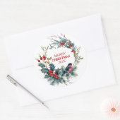Bullfinch & Kerstmis holly krans Ronde Sticker (Envelop)