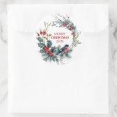 Bullfinch & Kerstmis holly krans Ronde Sticker (Tas)