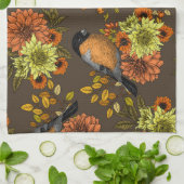 Bullfinch op herfstfloralen theedoek (Gevouwen)