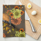 Bullfinch op herfstfloralen theedoek (Quarter Fold)