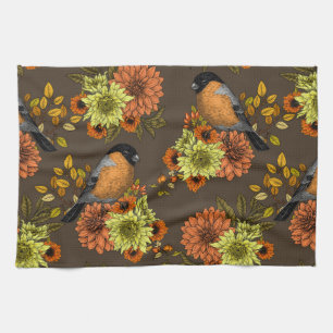 Bullfinch op herfstfloralen theedoek