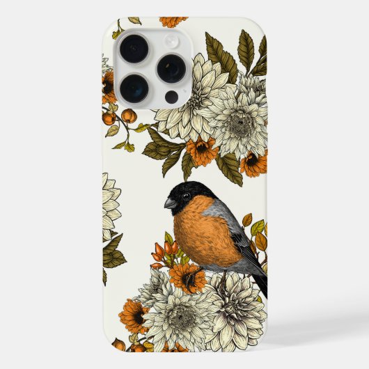 Bullfinch op herfstflorals 2 iPhone hoesje (Achterkant)