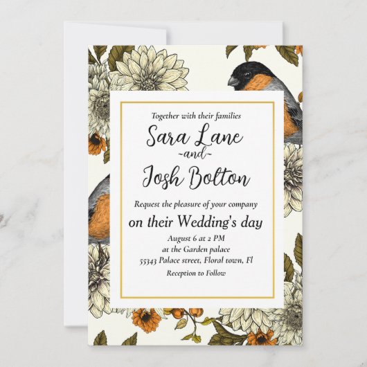 Bullfinch op herfstflorals 2 kaart (Voorkant)