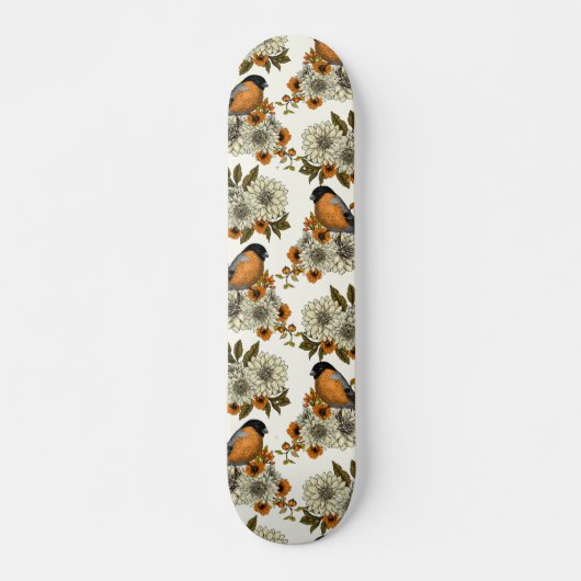 Bullfinch op herfstflorals 2 skateboard (Voorkant)