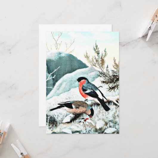 Bullfinches in het winterlandschap kaart (Voorkant / Achterkant in situ)