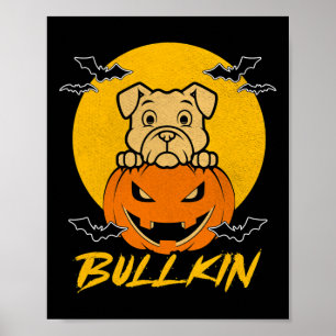 Bullkin Halloween Funny Bulldog Halloween Pumpkin Poster