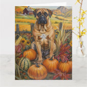 Bullmastiff Dog Autumn Harvest Thanksgiving Kaart (Gele Bloem)