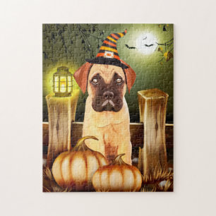 Bullmastiff Dog met Heks Pet Halloween Legpuzzel