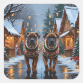 Bullmastiff Dogs Christmas Snow Holiday Vierkante Sticker (Voorkant)