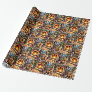 Bullmastiff Haard met Kerstverlichting Cadeaupapier