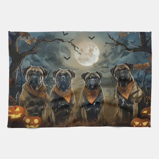 Bullmastiff Halloween Spooky Theedoek (Horizontaal)