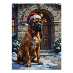 Bullmastiff hond bewaker van Christmas Manor Kunst Perfect Poster