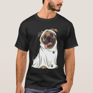 Bullmastiff hond draagt een wit spook kostuum hond t-shirt