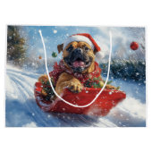 Bullmastiff Hond in Sledge Laat het Sneeuw Kerstmi Groot Cadeauzakje (Achterkant)