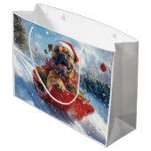 Bullmastiff Hond in Sledge Laat het Sneeuw Kerstmi Groot Cadeauzakje (Achterkant Gekanteld)
