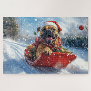 Bullmastiff-hond in slee Let it Snow Kerstmis Legpuzzel