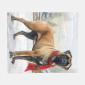 Bullmastiff Hond in Sneeuw Kerstmis Fleece Deken (Voorkant (Horizontaal))