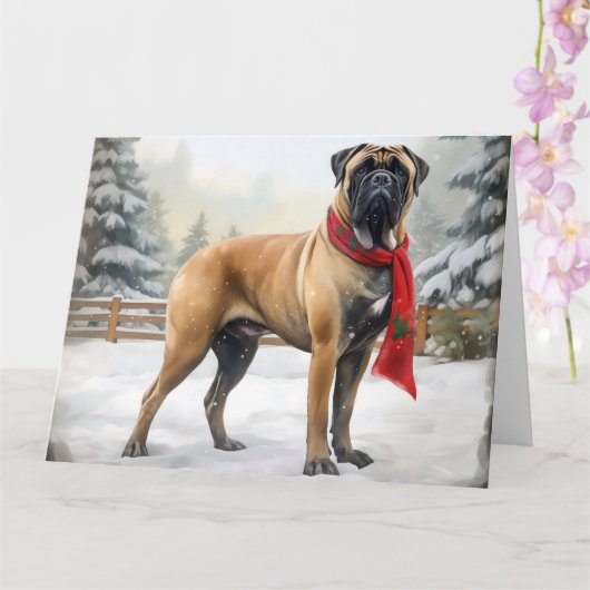 Bullmastiff Hond in Sneeuw Kerstmis Kaart (Orchidee)