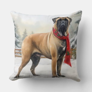 Bullmastiff Hond in Sneeuw Kerstmis Kussen
