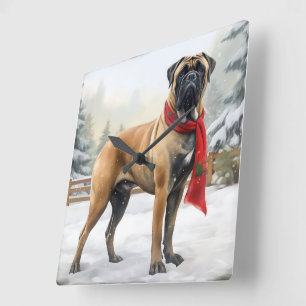 Bullmastiff Hond in Sneeuw Kerstmis Vierkante Klok
