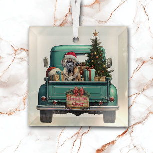 Bullmastiff Hond Retro Truck Kerstmis Glas Ornament