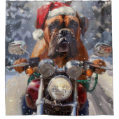 Bullmastiff Hond Rijden Motorfiets Kerstmis Douchegordijn (Voorkant)