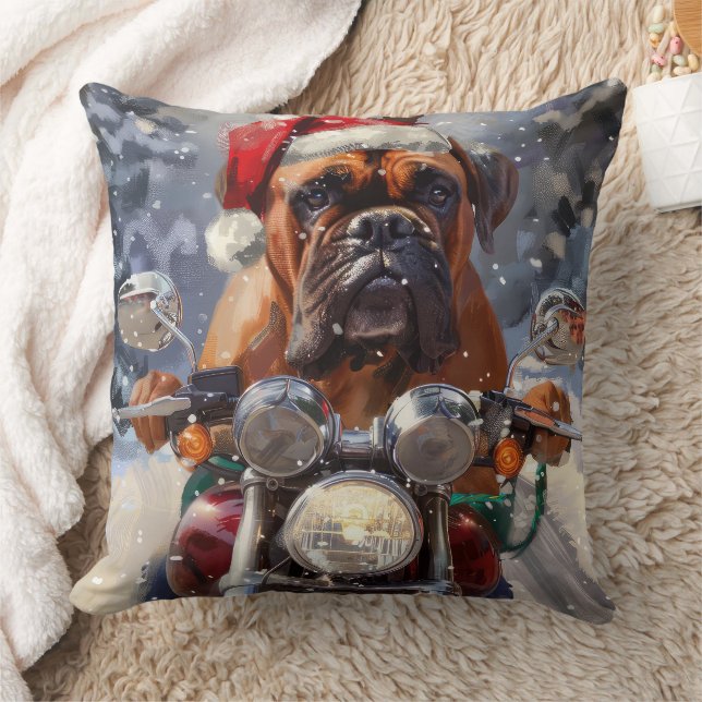 Bullmastiff Hond Rijden Motorfiets Kerstmis Kussen (Deken)