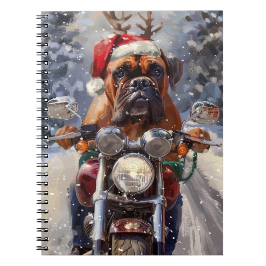 Bullmastiff Hond Rijden Motorfiets Kerstmis Notitieboek (Voorkant)
