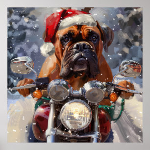 Bullmastiff Hond Rijden Motorfiets Kerstmis Poster