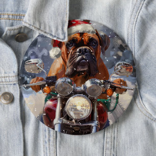 Bullmastiff Hond Rijden Motorfiets Kerstmis Ronde Button 6,0 Cm