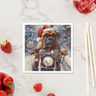 Bullmastiff Hond Rijden Motorfiets Kerstmis Servet