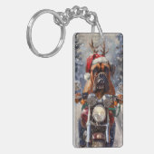 Bullmastiff Hond Rijden Motorfiets Kerstmis Sleutelhanger (Voorkant Links)