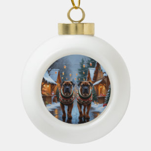 Bullmastiff Honden Kerst Sneeuw Vakantie  Keramische Bal Ornament