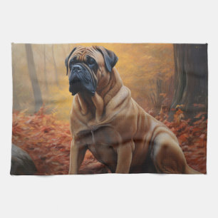 Bullmastiff in herfstbladeren Herfst Inspire Theedoek