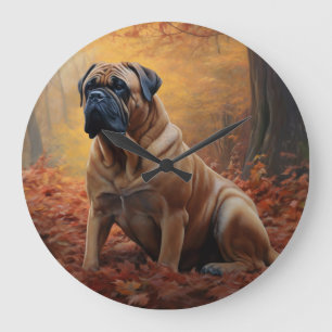 Bullmastiff in Herfstbladeren vallen Inspireren Grote Klok