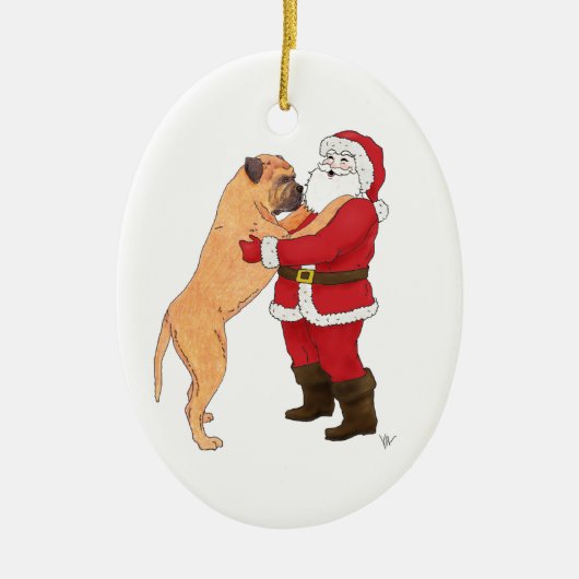 Bullmastiff Jowly kerstgroet Keramisch Ornament (Voorkant)