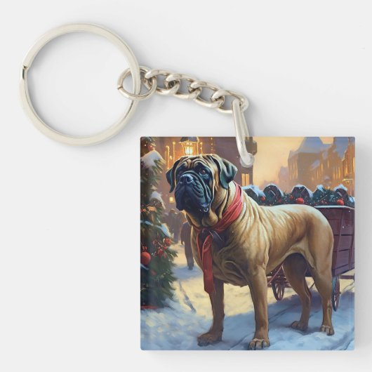 Bullmastiff Kerstfeest Seizoen Sleutelhanger (Voorkant)