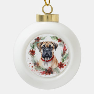 Bullmastiff Kerstkrans feestelijke pup Keramische Bal Ornament