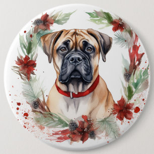 Bullmastiff Kerstkrans feestelijke pup Ronde Button 6,0 Cm